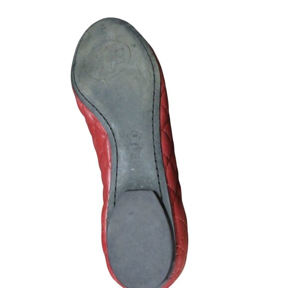 Tory Burch Kaitlin Sangria Red Quilted Leather Ballet Flats Gold Cap Toes size 9 - Picture 10 of 10